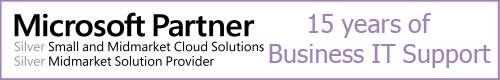 Microsoft Partner, Silver Small and Midmarket Cloud Solutions, Silver Midmarket Solution Provider, 15 years of Business IT Support